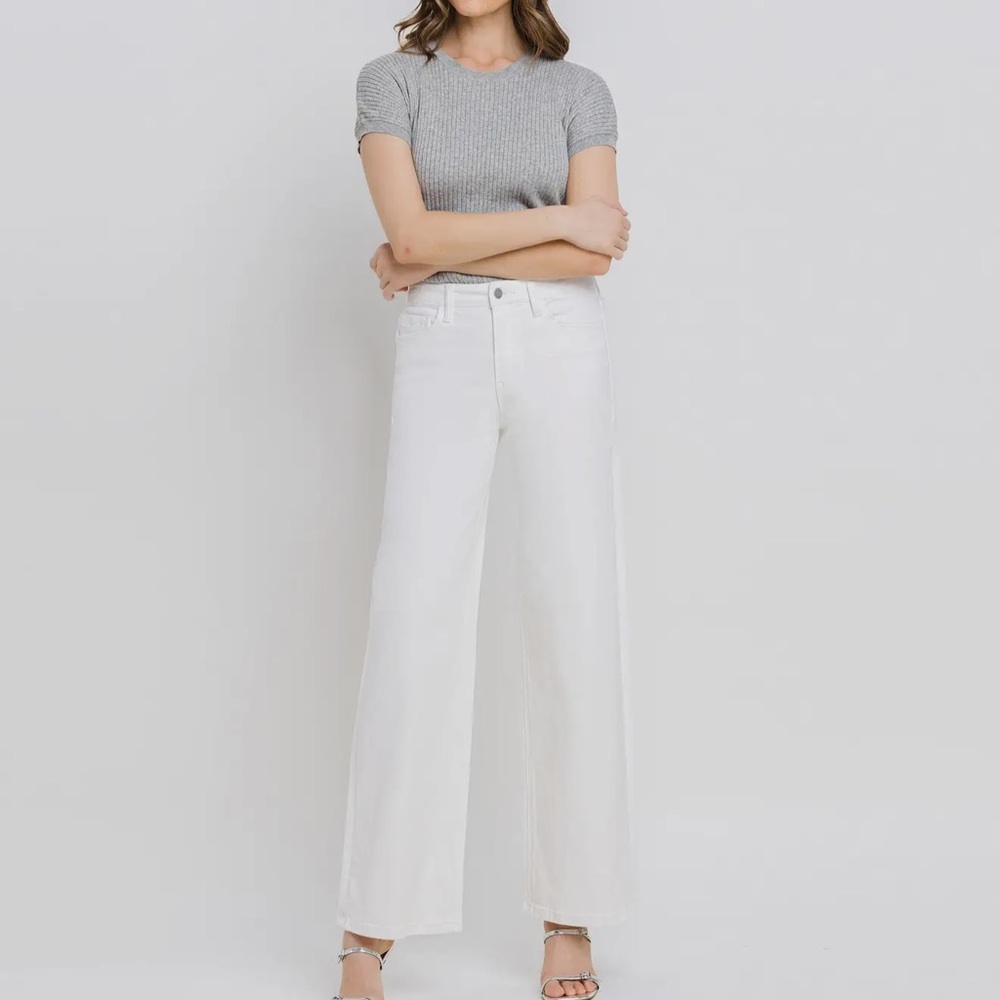 VERVET by FLYING MONKEY OPTIC WHITE HIGH RISE WIDE LEG JEANS - Picture 2 of 14